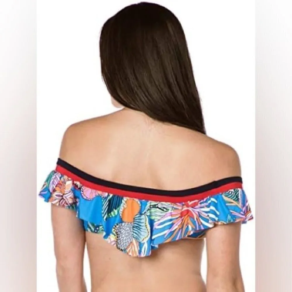TRINA TURK Women's Off The Shoulder Ruffle Bandeau Swimsuit Top 8 medium
